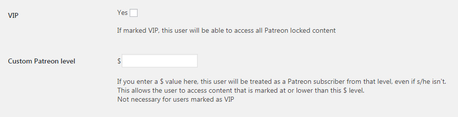 VIP users and custom pledge level users